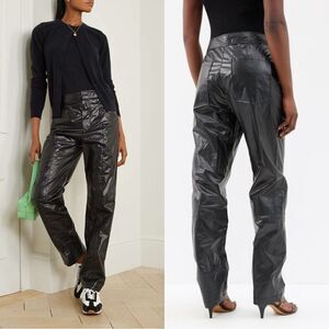 Isabel Marant Anea Coated Cotton Black Pants Trousers Straight Leg Size M